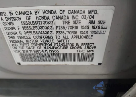 2004 Honda Pilot Ex-L из США, поврежденный, VIN 2HKYF18654H572965